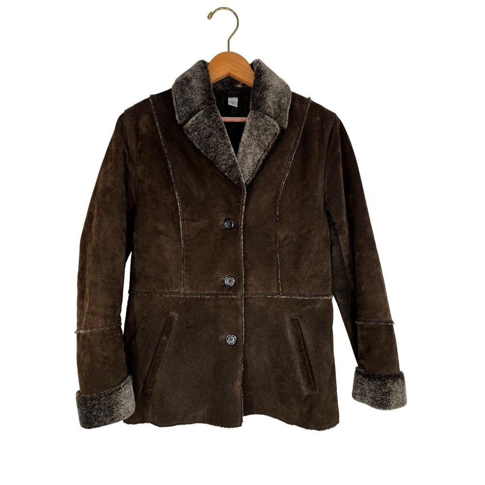 Aldo Leather Penny Lane Jacket Coat Genuine Suede Faux Fur Brown Size Medium Y2K